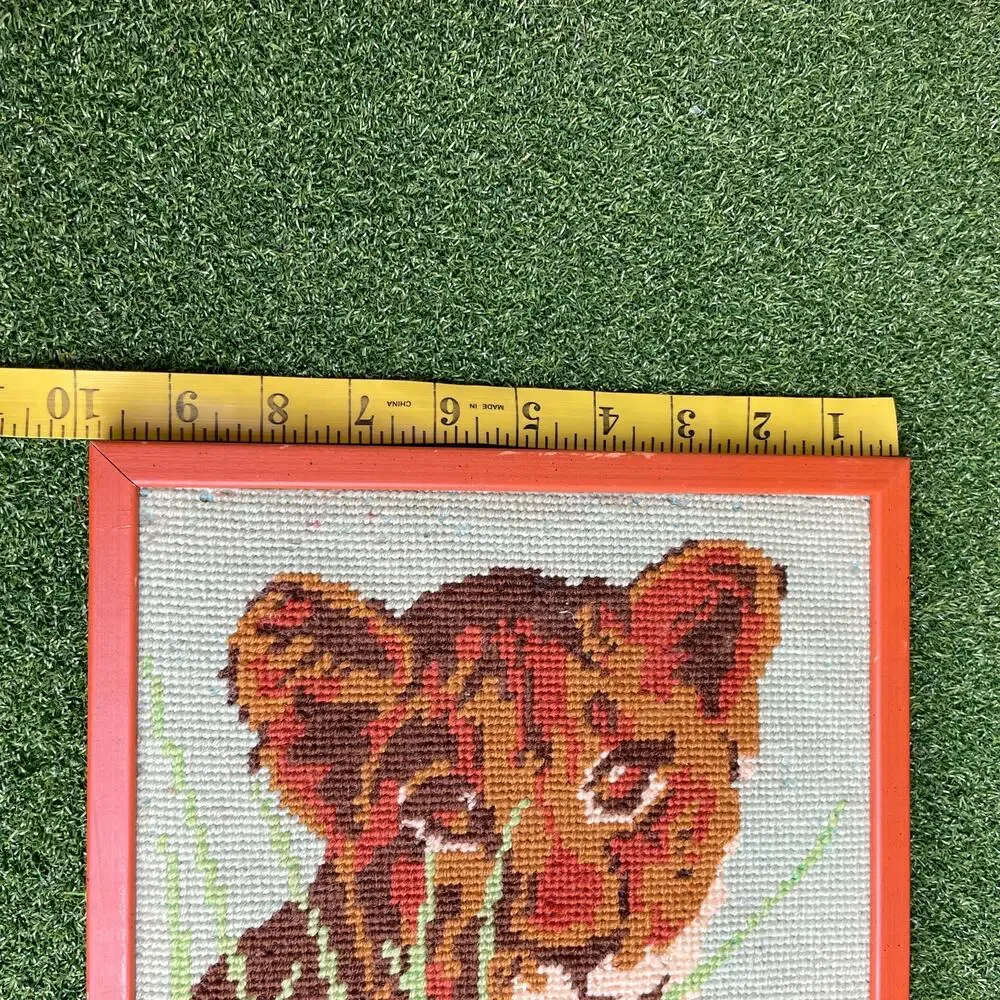 Vintage Framed Cross Stitch Lion 10